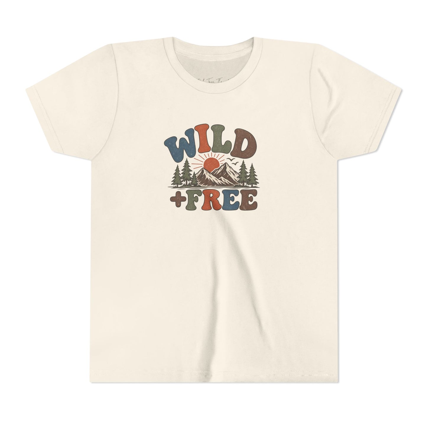 Youth Tee - "Wild + Free" Retro Mountain Kids T-Shirt