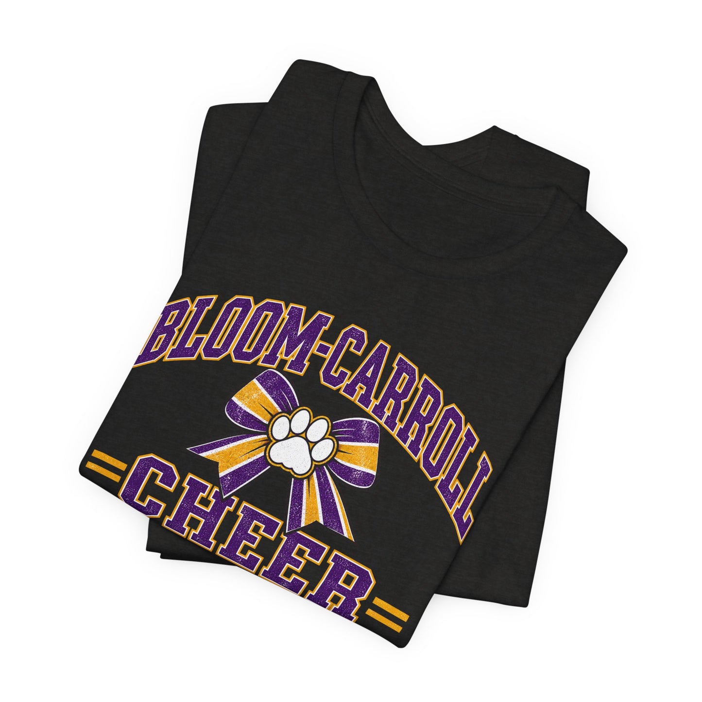 Bloom-Carroll Cheer T-Shirt — Purple & Gold Bow Spirit Tee