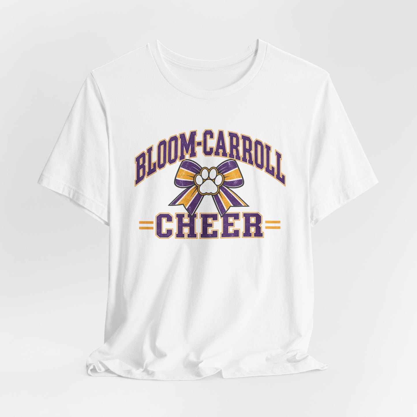 Bloom-Carroll Cheer T-Shirt — Purple & Gold Bow Spirit Tee