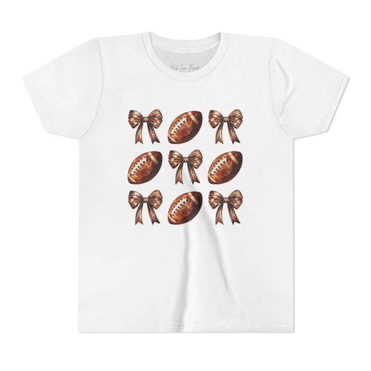 Youth Football & Bows T-Shirt — Cute Cheer Fan Tee for Girls (BELLA + CANVAS)