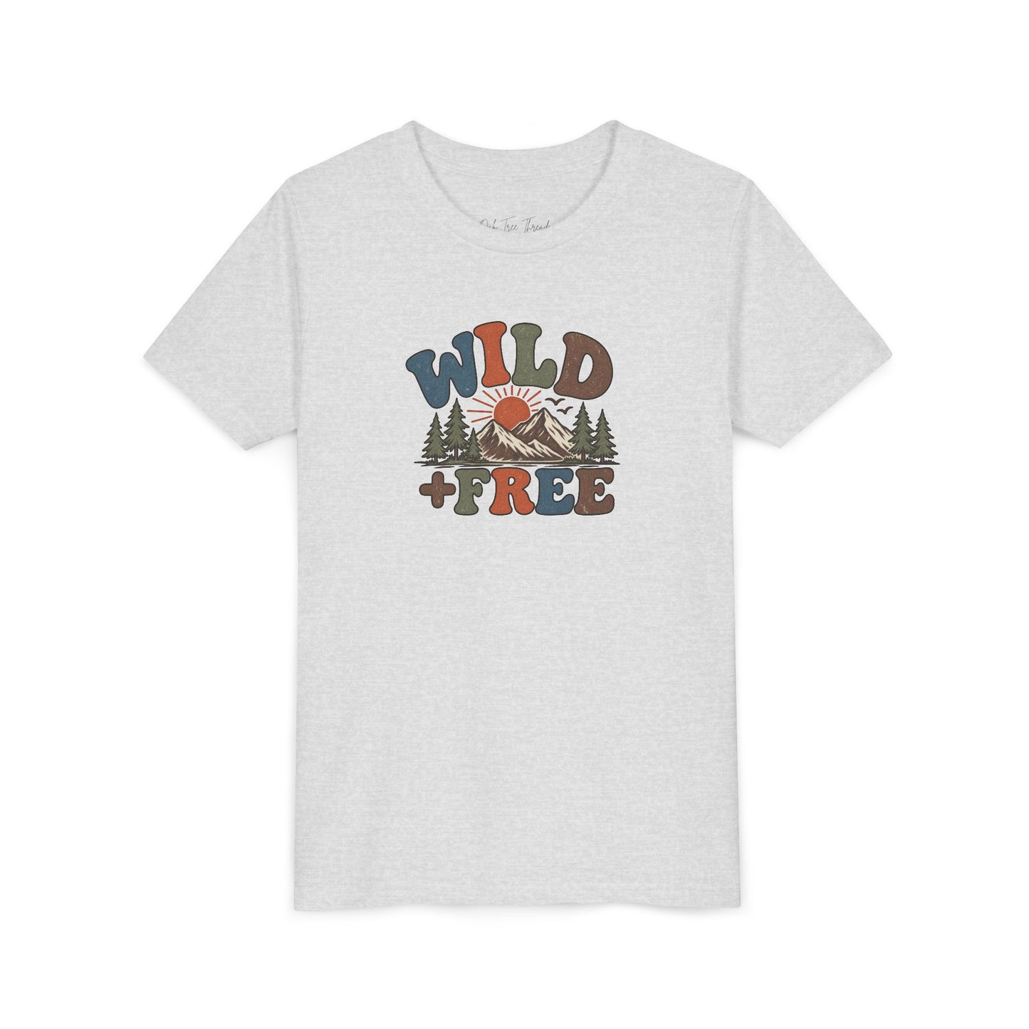 Youth Tee - "Wild + Free" Retro Mountain Kids T-Shirt