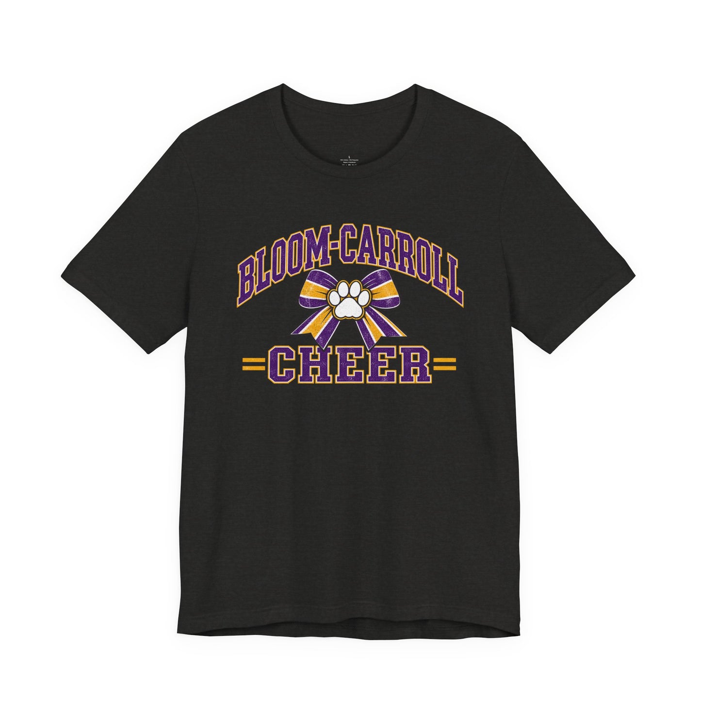 Bloom-Carroll Cheer T-Shirt — Purple & Gold Bow Spirit Tee