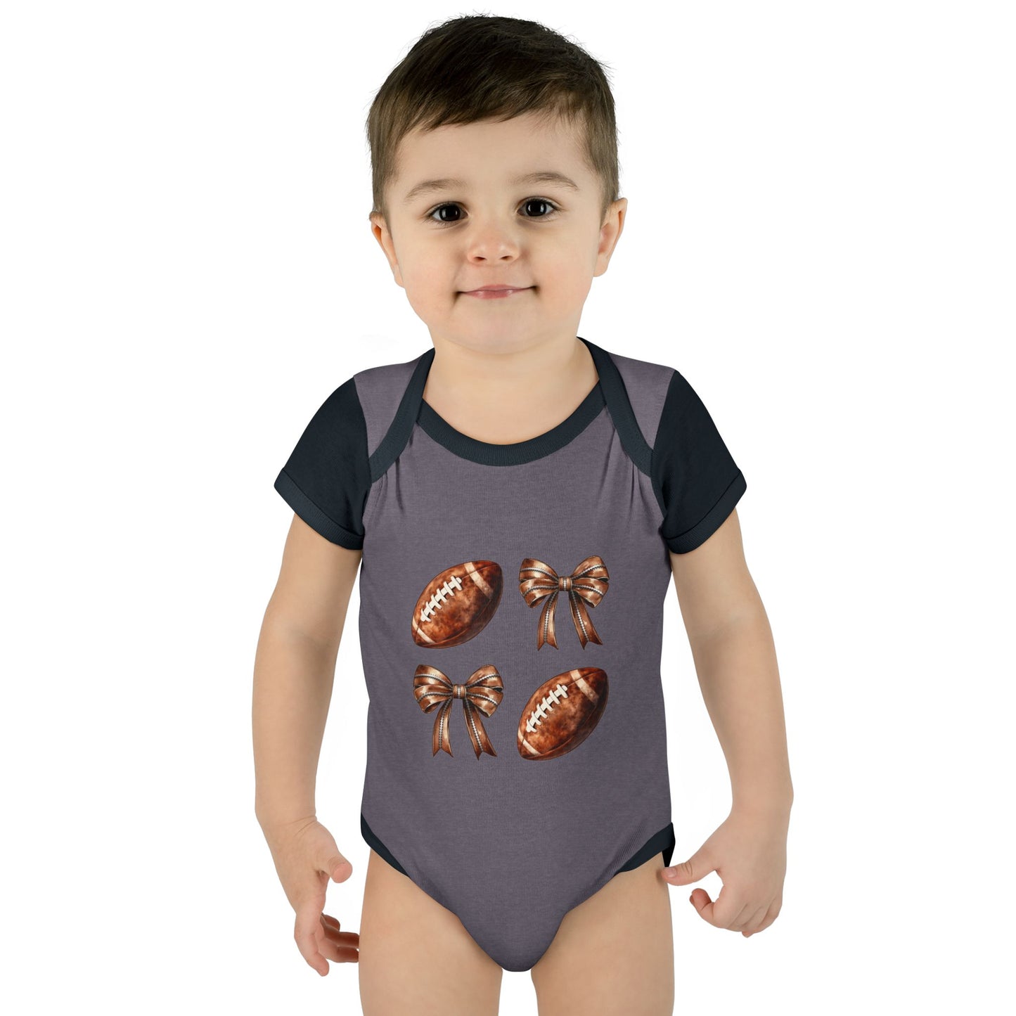 Baby Bodysuit — Football & Bow Pattern Infant Onesie (Cute Game Day Outfit)