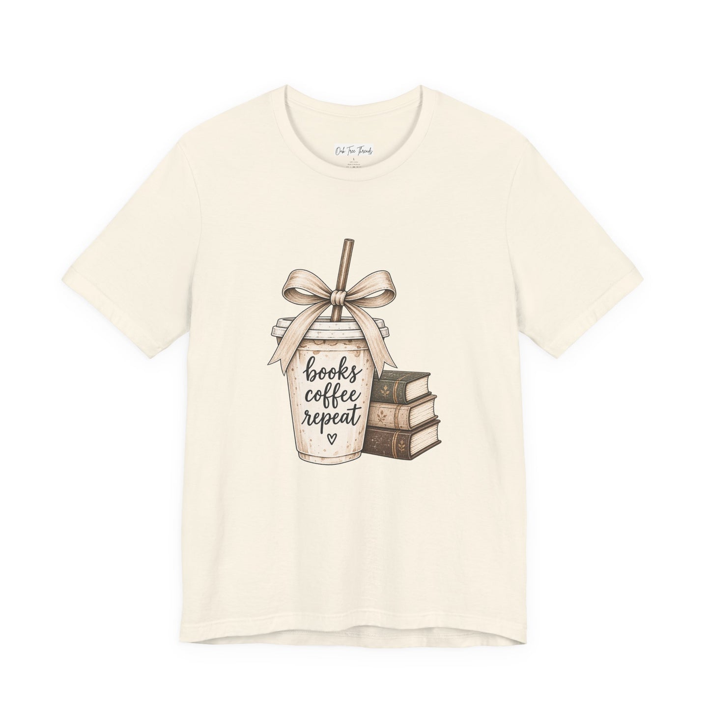 Books Coffee Repeat T‑Shirt — Cute Booklover Coffee Graphic Tee