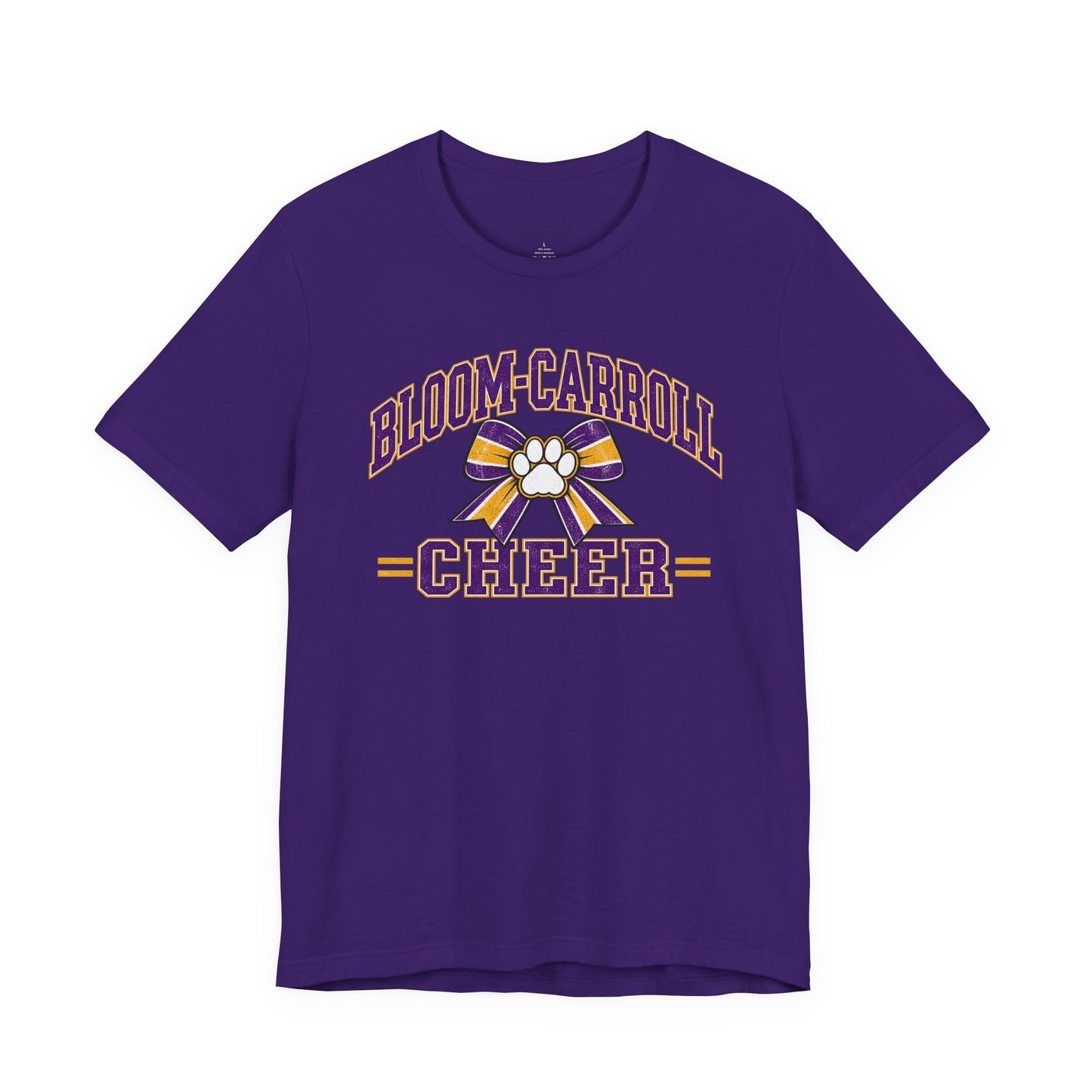 Bloom-Carroll Cheer T-Shirt — Purple & Gold Bow Spirit Tee