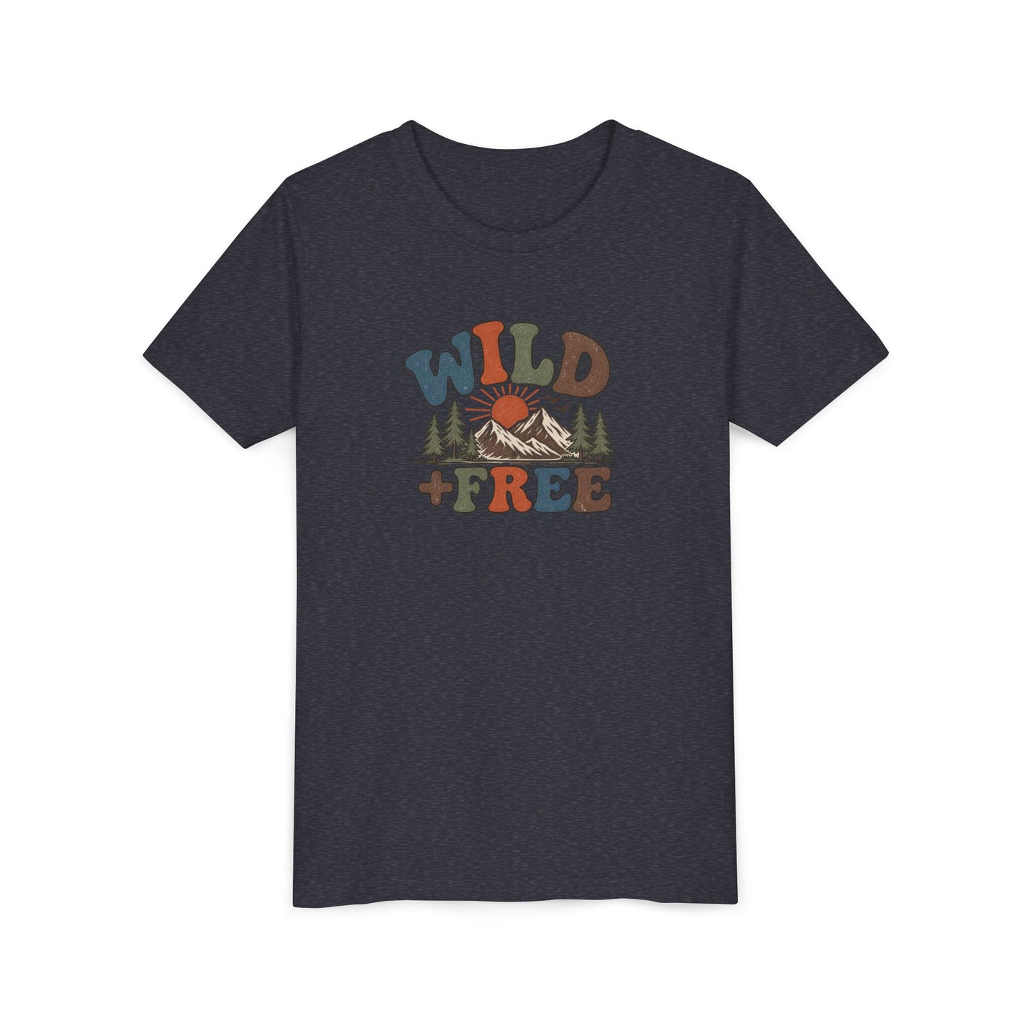 Youth Tee - "Wild + Free" Retro Mountain Kids T-Shirt