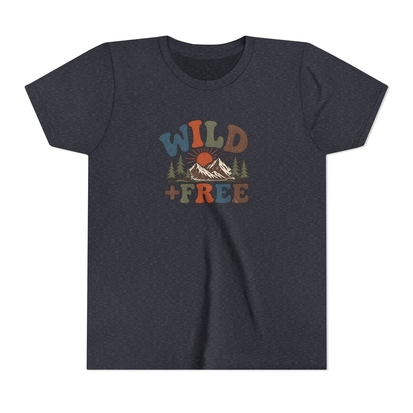Youth Tee - "Wild + Free" Retro Mountain Kids T-Shirt