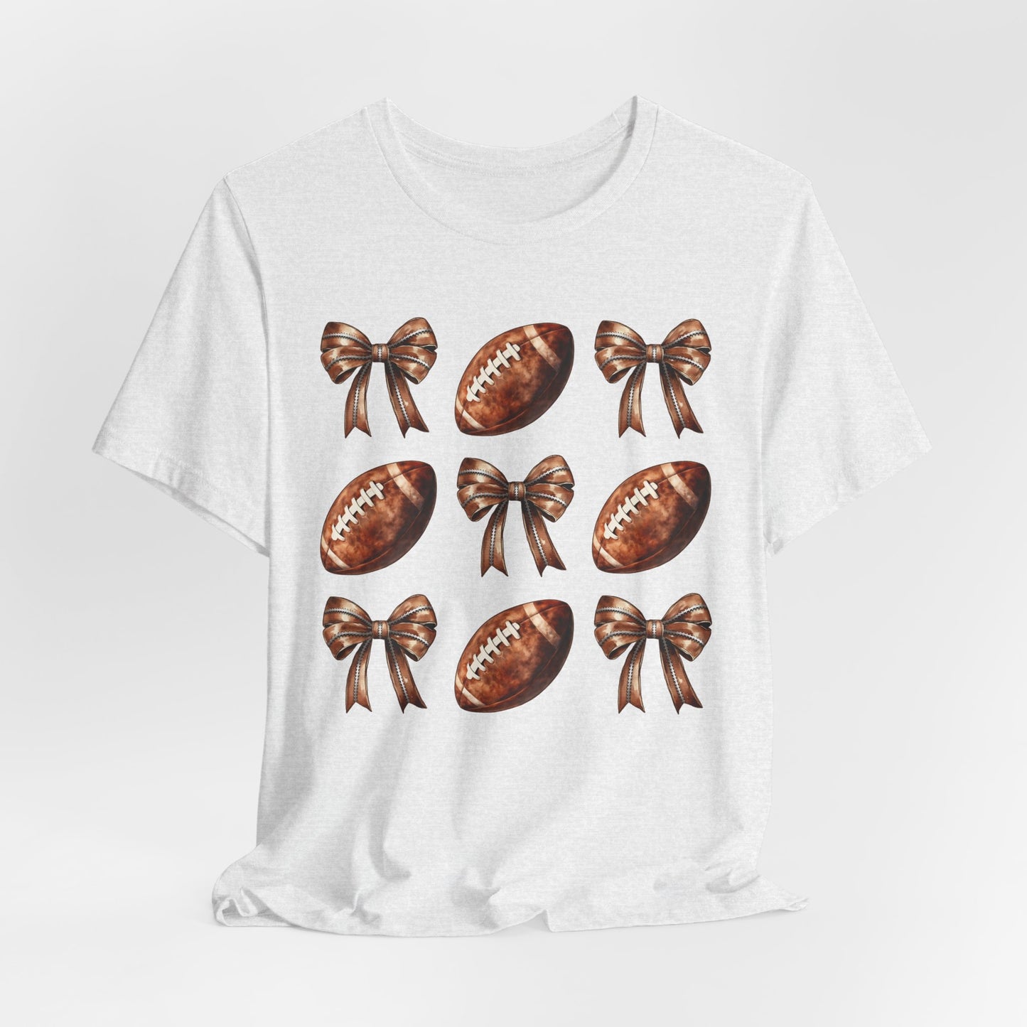 Football & Bows Tee — Cute Game Day Shirt for Fans & Moms