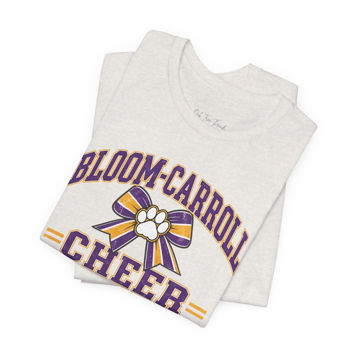 Bloom-Carroll Cheer T-Shirt — Purple & Gold Bow Spirit Tee