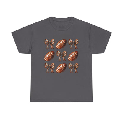 Football & Bows Tee — Cute Game Day Shirt for Fans & Moms