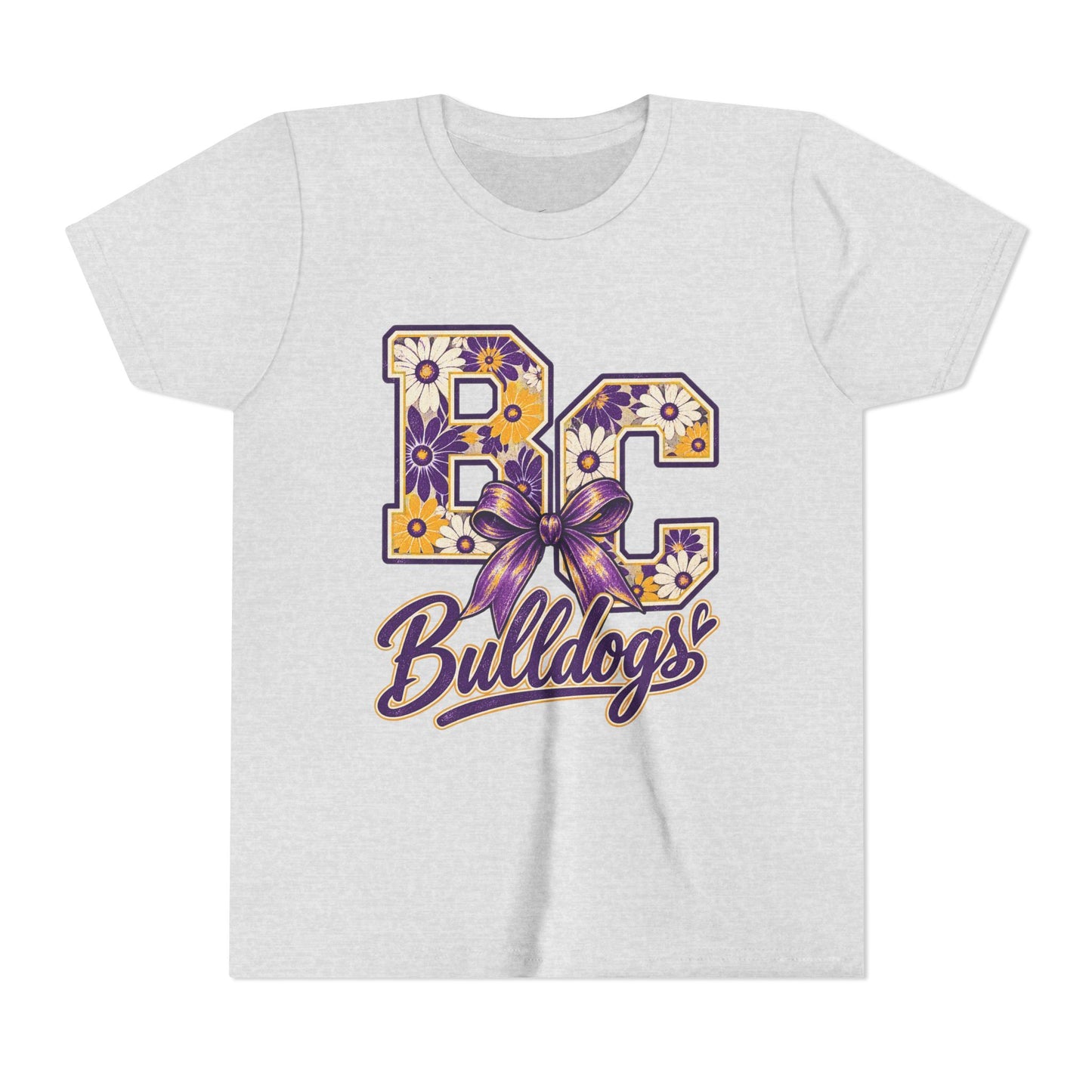 Youth Tee Bloom- Carroll Bulldogs Floral   — Purple & Gold School Spirit Shirt