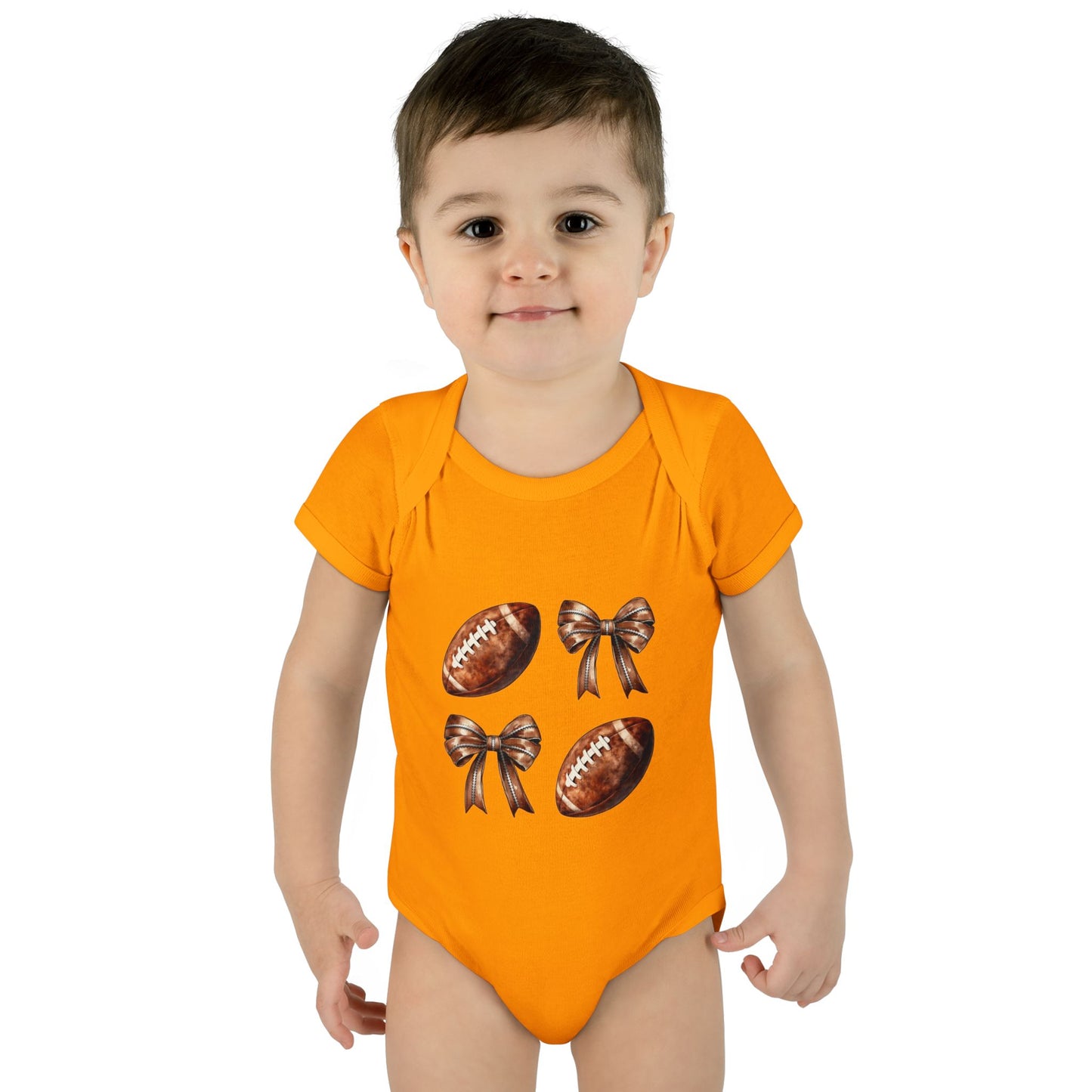 Baby Bodysuit — Football & Bow Pattern Infant Onesie (Cute Game Day Outfit)