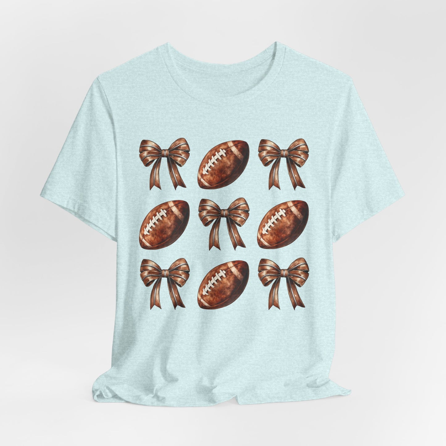 Football & Bows Tee — Cute Game Day Shirt for Fans & Moms