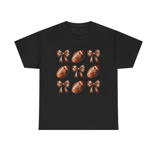 Football & Bows Tee — Cute Game Day Shirt for Fans & Moms