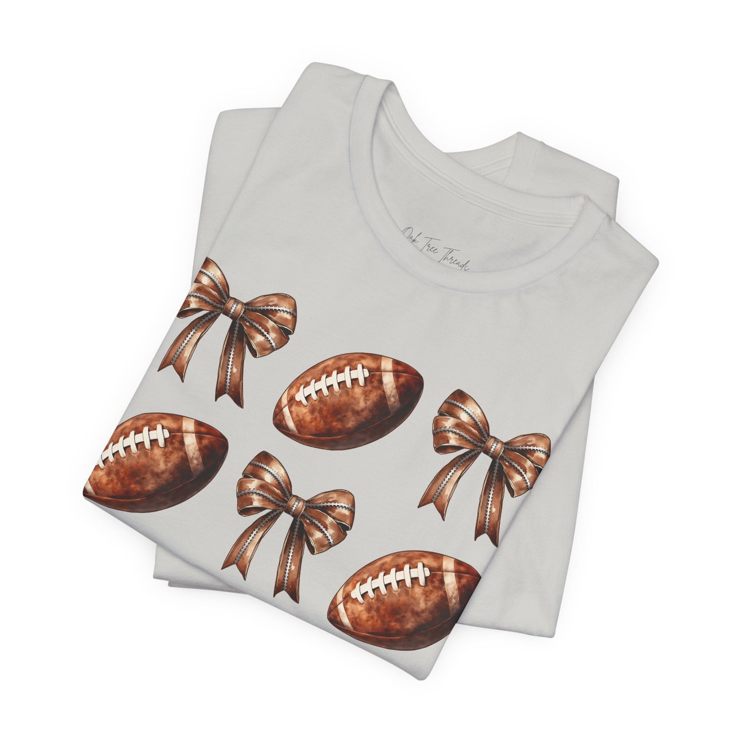 Football & Bows Tee — Cute Game Day Shirt for Fans & Moms