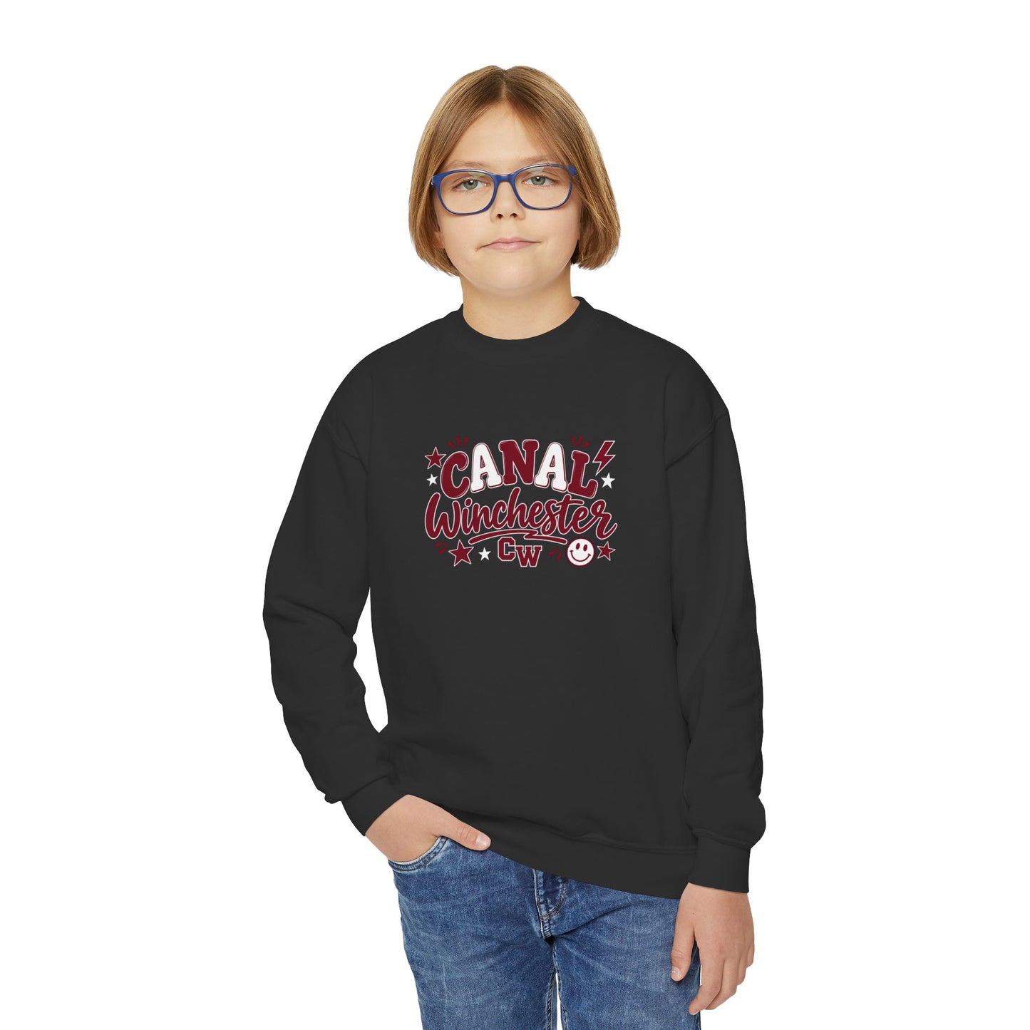 Canal Winchester Youth Crewneck Sweatshirt — Retro Stars Design