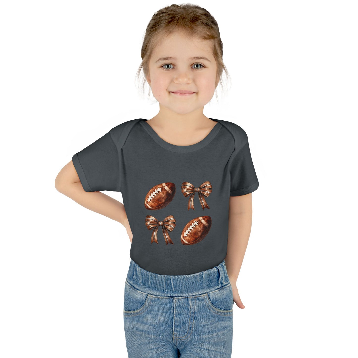 Baby Bodysuit — Football & Bow Pattern Infant Onesie (Cute Game Day Outfit)