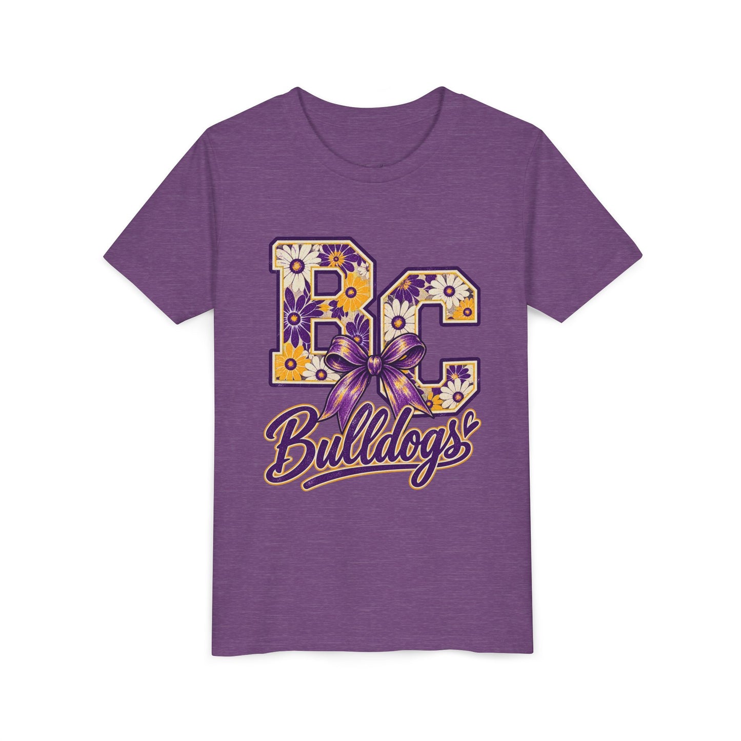 Youth Tee Bloom- Carroll Bulldogs Floral   — Purple & Gold School Spirit Shirt