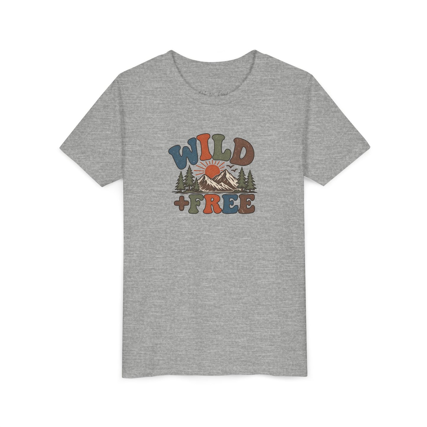 Youth Tee - "Wild + Free" Retro Mountain Kids T-Shirt