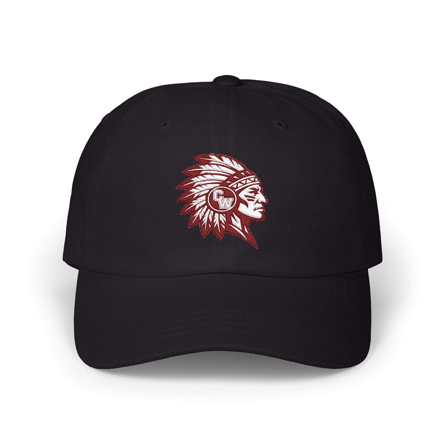 Embroidered CW Indians Mascot— Classic White Baseball Hat