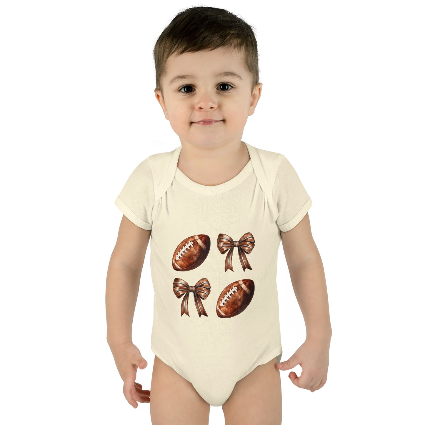 Baby Bodysuit — Football & Bow Pattern Infant Onesie (Cute Game Day Outfit)