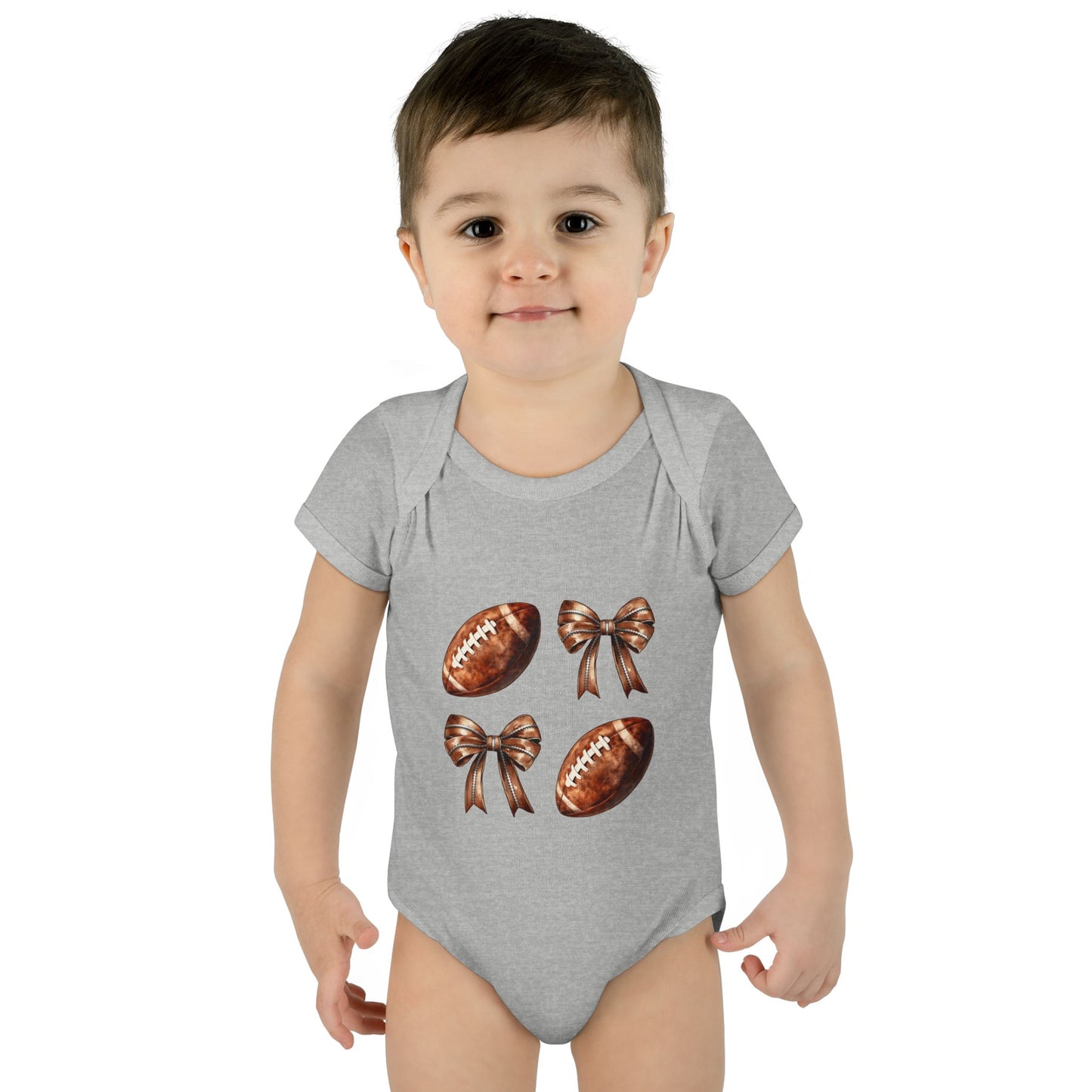 Baby Bodysuit — Football & Bow Pattern Infant Onesie (Cute Game Day Outfit)