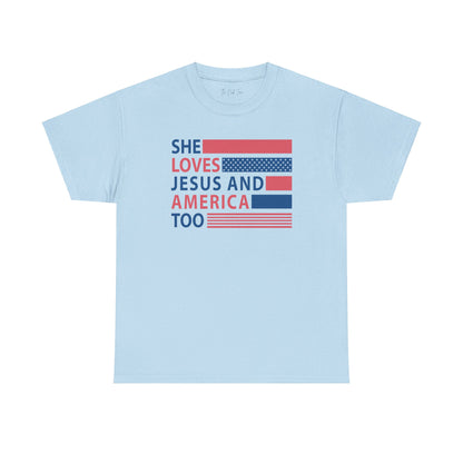 She Loves Jesus & America Too Unisex Jersey Short Sleeve Tee