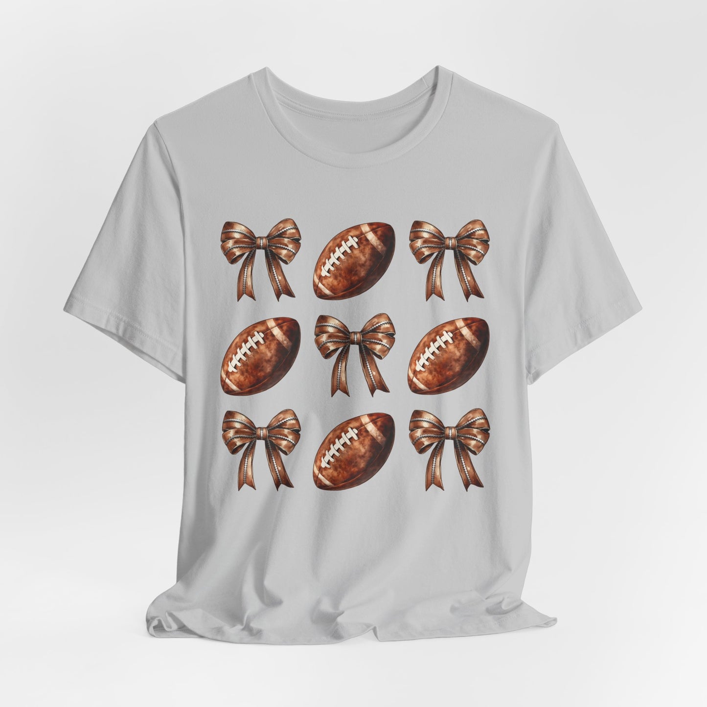 Football & Bows Tee — Cute Game Day Shirt for Fans & Moms