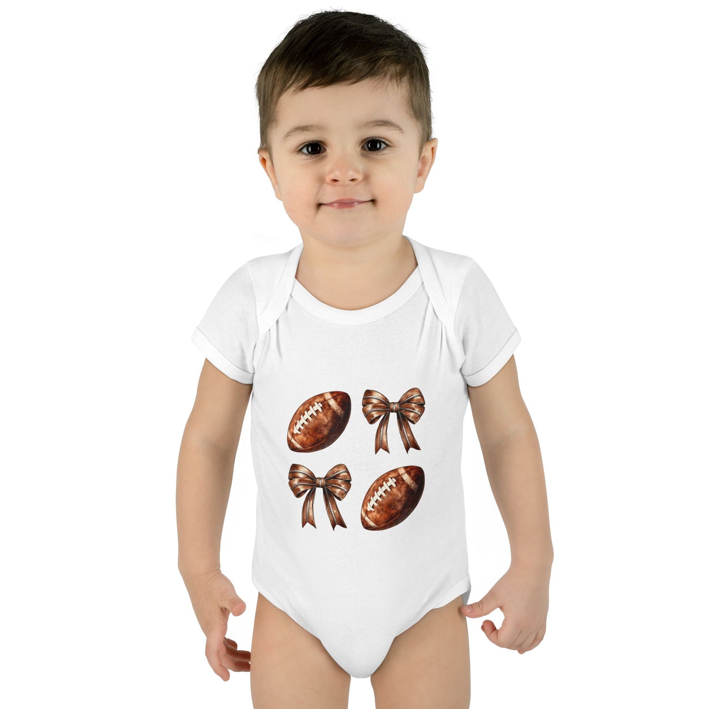 Baby Bodysuit — Football & Bow Pattern Infant Onesie (Cute Game Day Outfit)