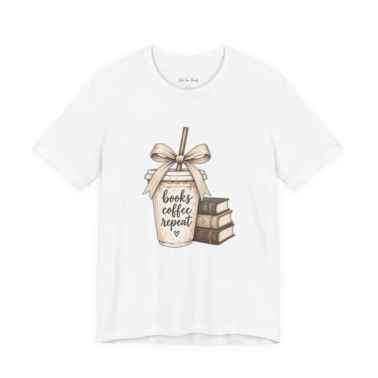Books Coffee Repeat T‑Shirt — Cute Booklover Coffee Graphic Tee