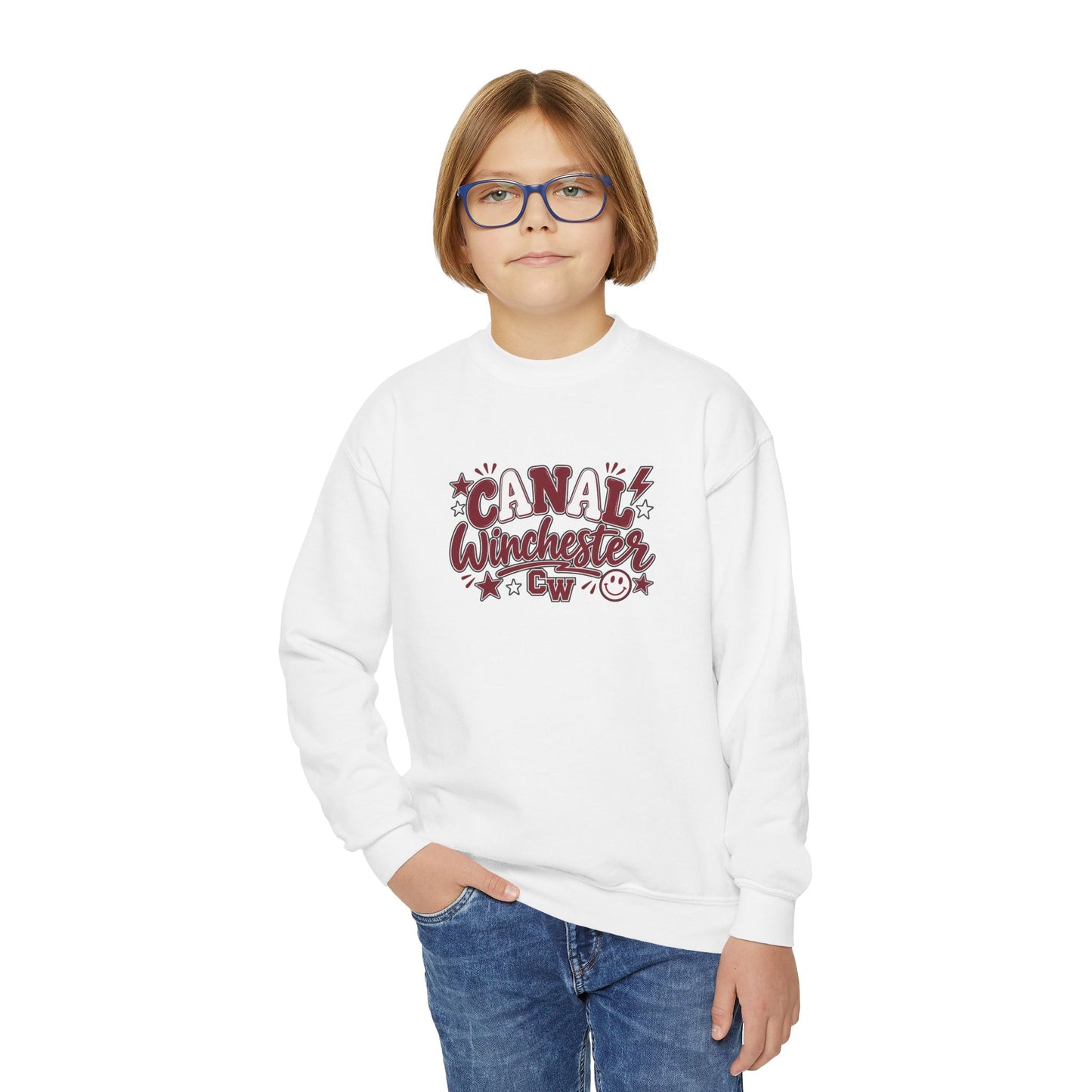 Canal Winchester Youth Crewneck Sweatshirt — Retro Stars Design