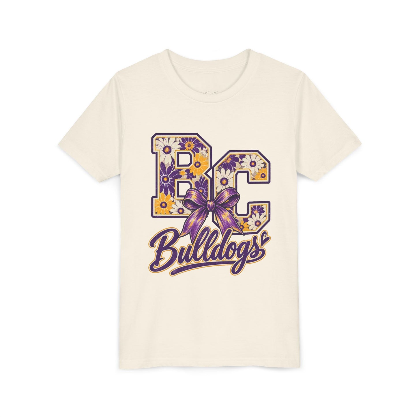Youth Tee Bloom- Carroll Bulldogs Floral   — Purple & Gold School Spirit Shirt