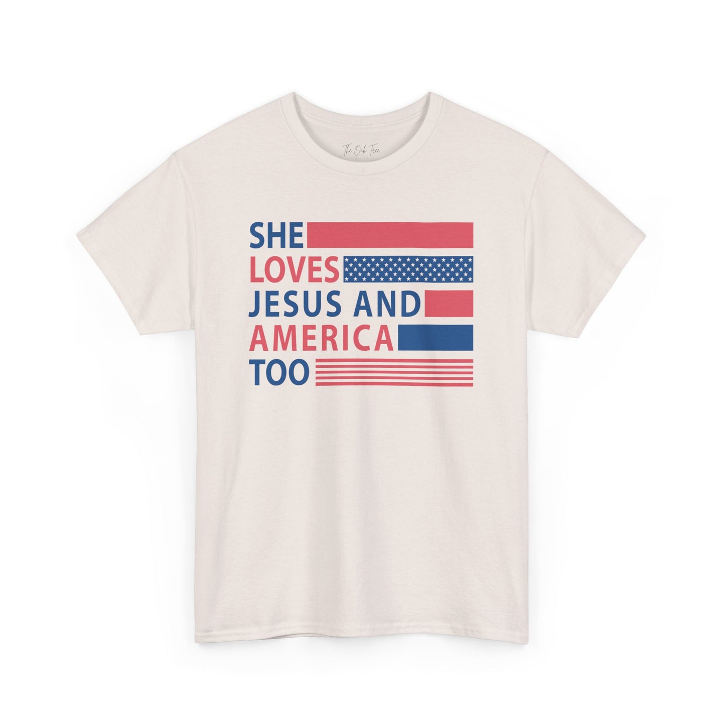 She Loves Jesus & America Too Unisex Jersey Short Sleeve Tee