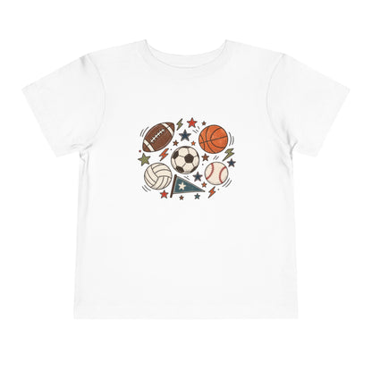 Toddler Sports Balls Tee — Cute Soccer, Football, Basketball & Baseball Graphic Shirt