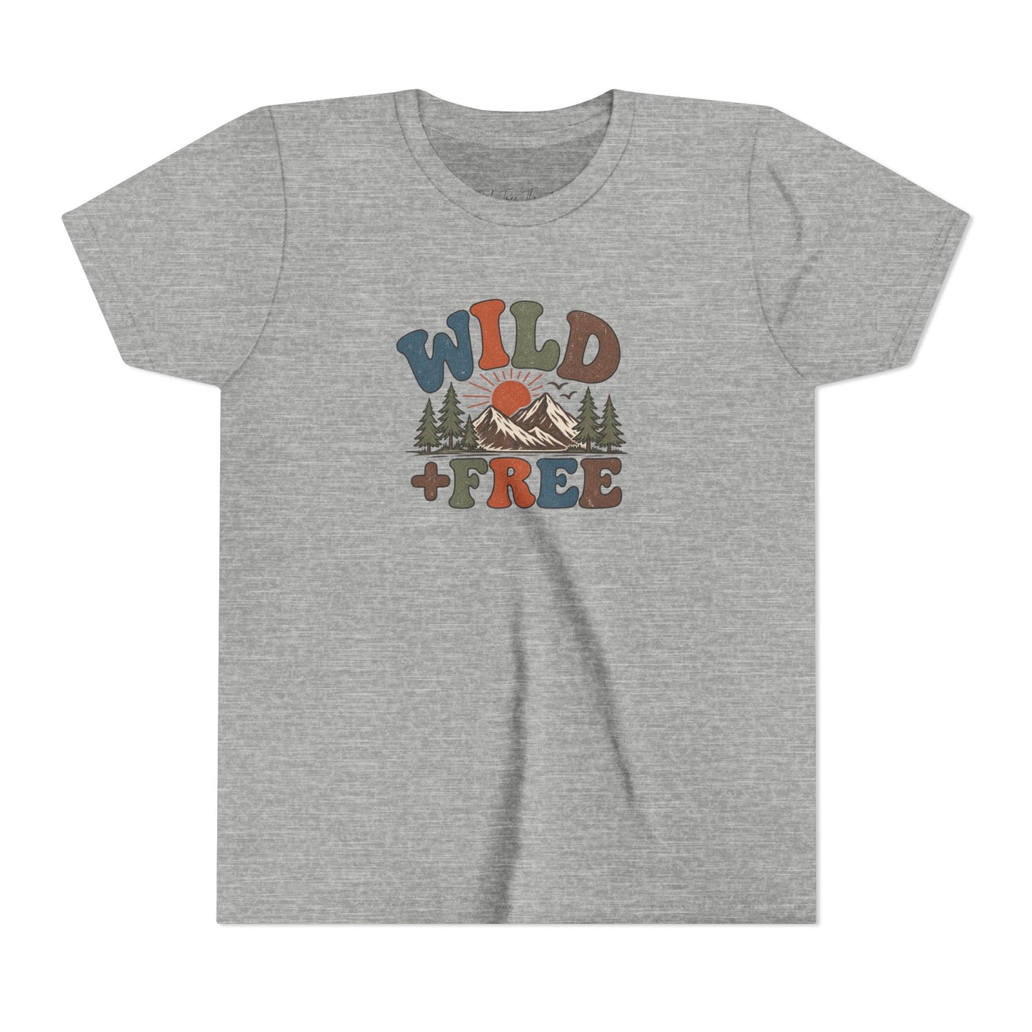 Youth Tee - "Wild + Free" Retro Mountain Kids T-Shirt