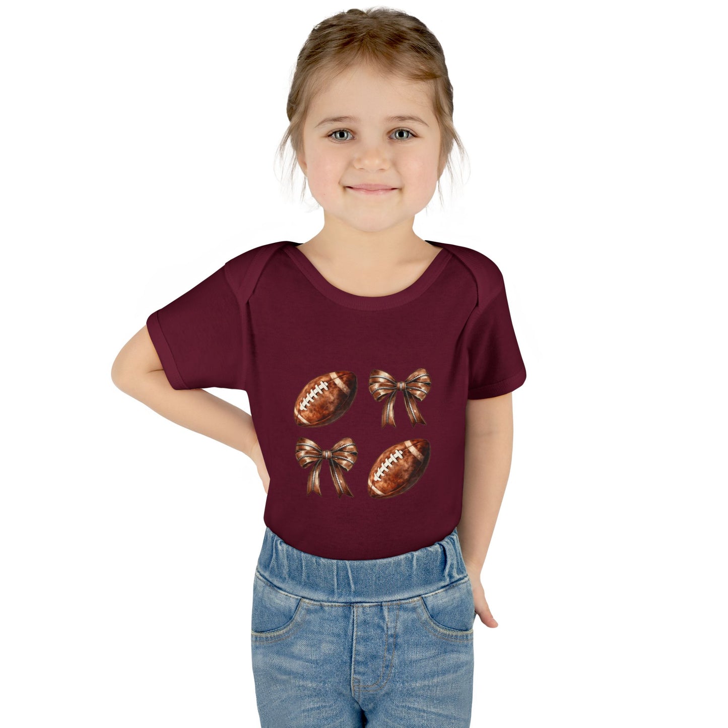 Baby Bodysuit — Football & Bow Pattern Infant Onesie (Cute Game Day Outfit)