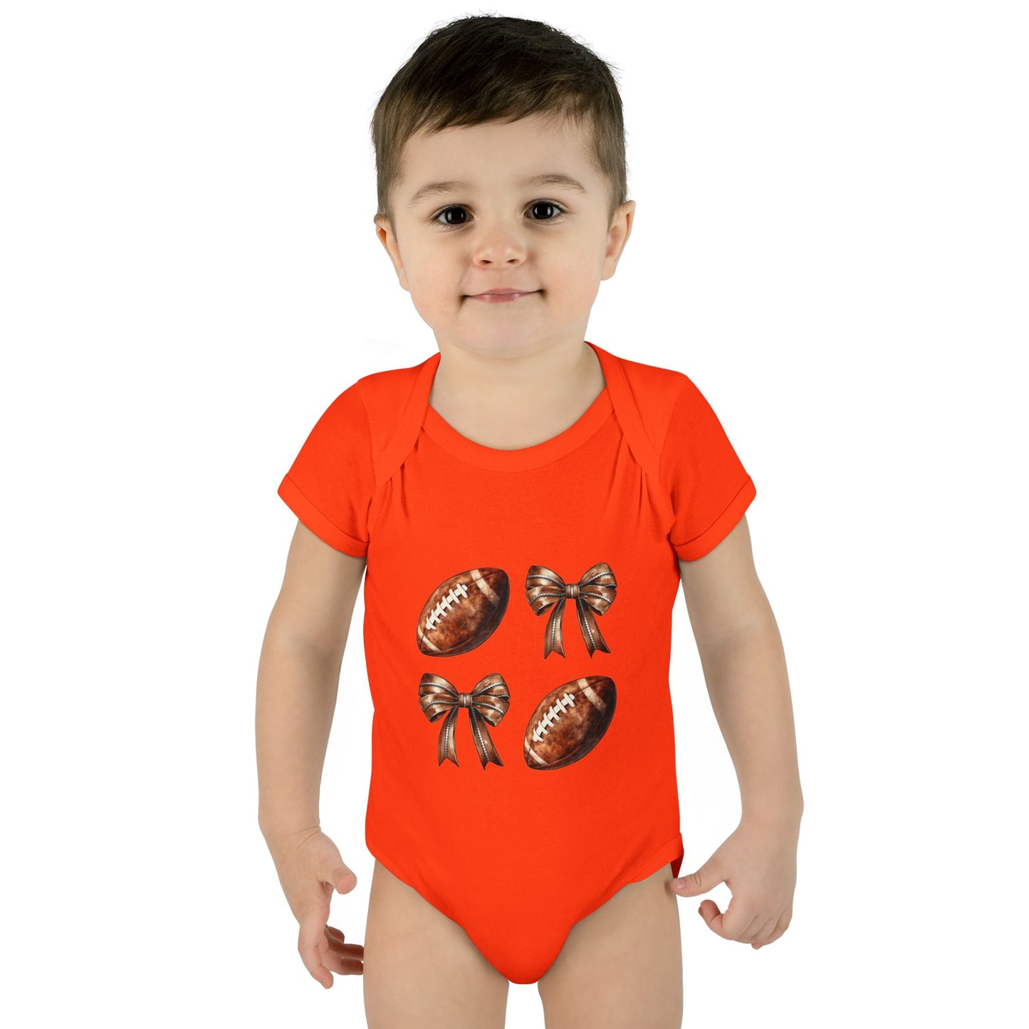 Baby Bodysuit — Football & Bow Pattern Infant Onesie (Cute Game Day Outfit)