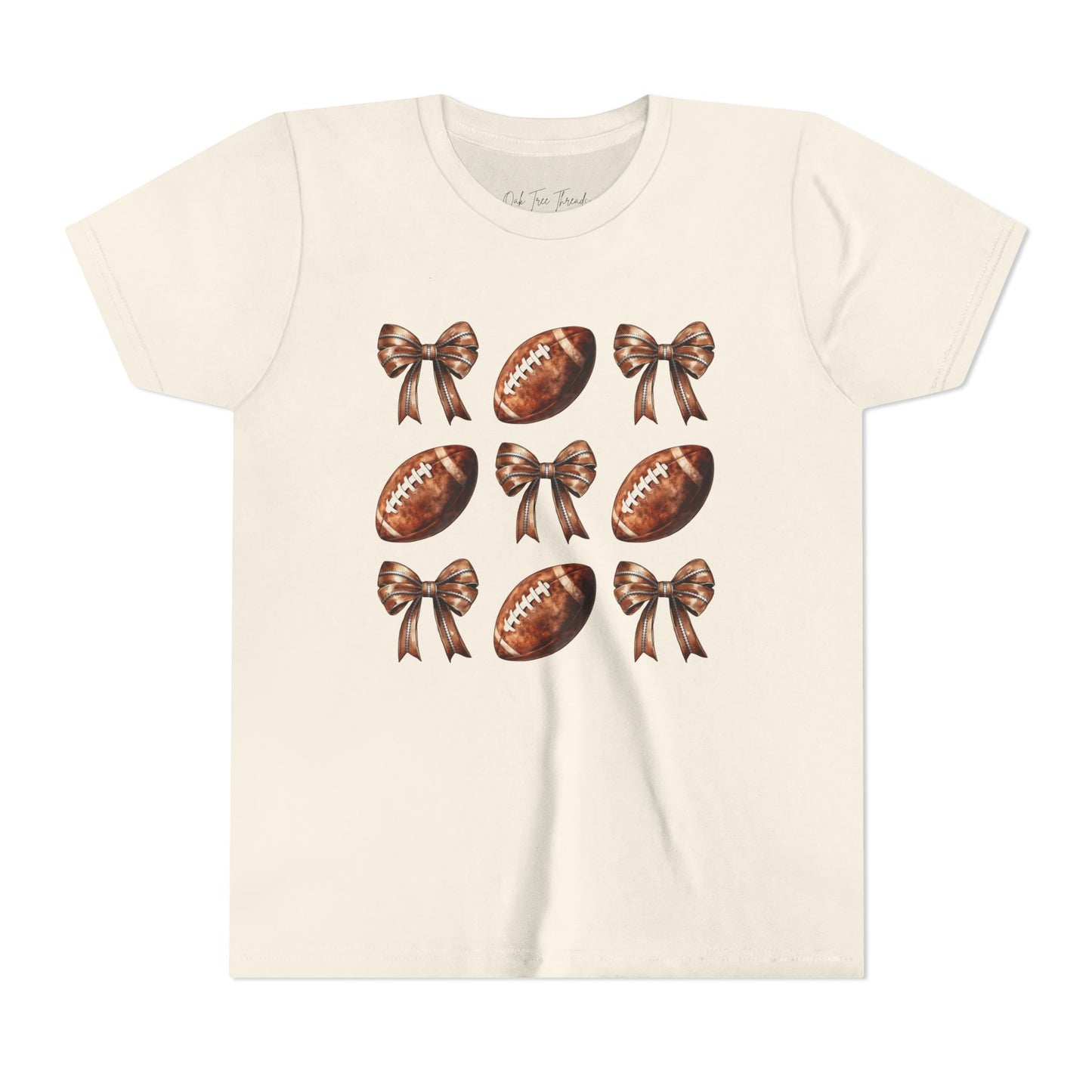 Youth Football & Bows T-Shirt — Cute Cheer Fan Tee for Girls (BELLA + CANVAS)