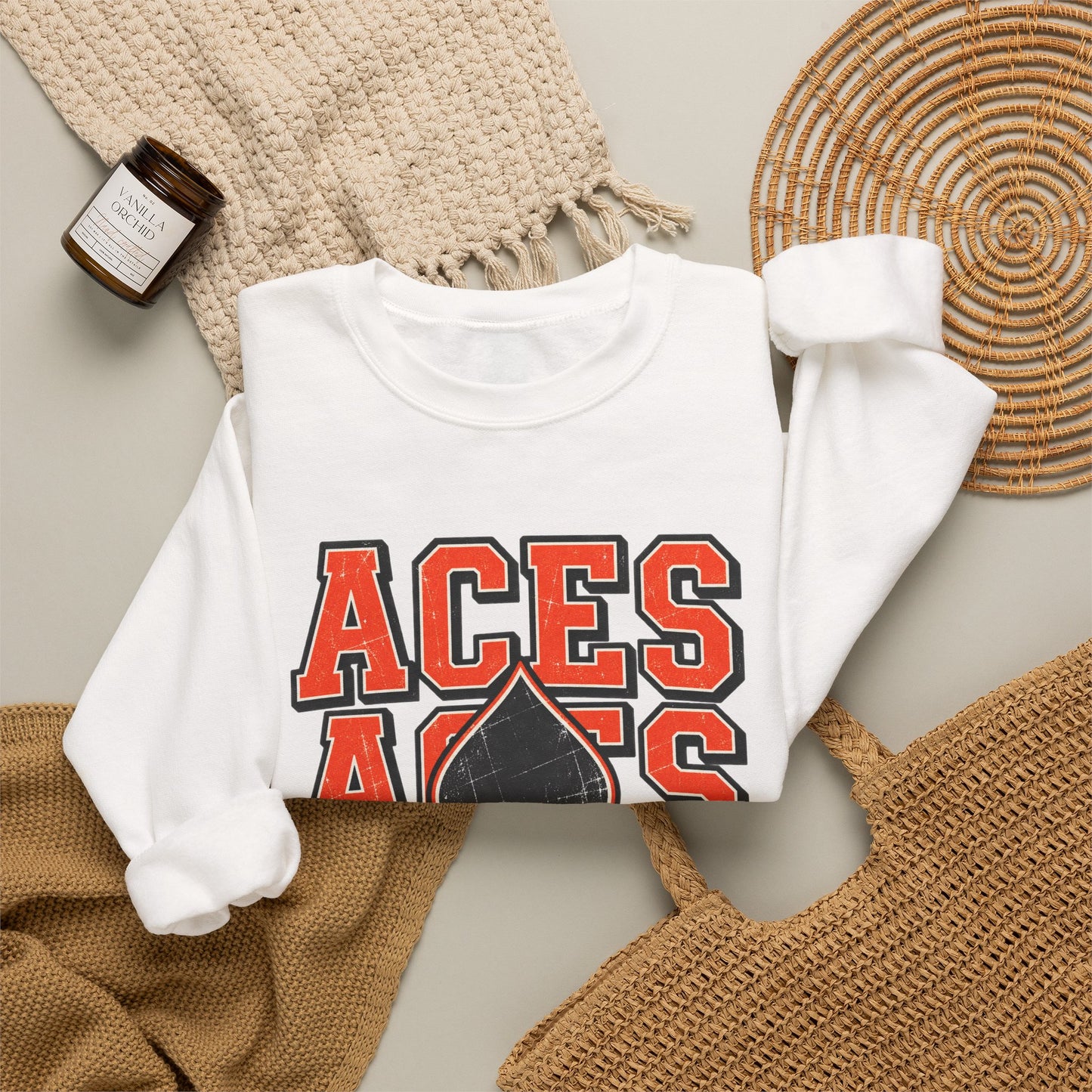 Amanda-Clearcreek Aces Stacked Crewneck Sweatshirt
