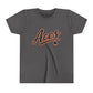 Aces Youth Tee - Retro Script Baseball Style Kids Shirt with Spade Logo