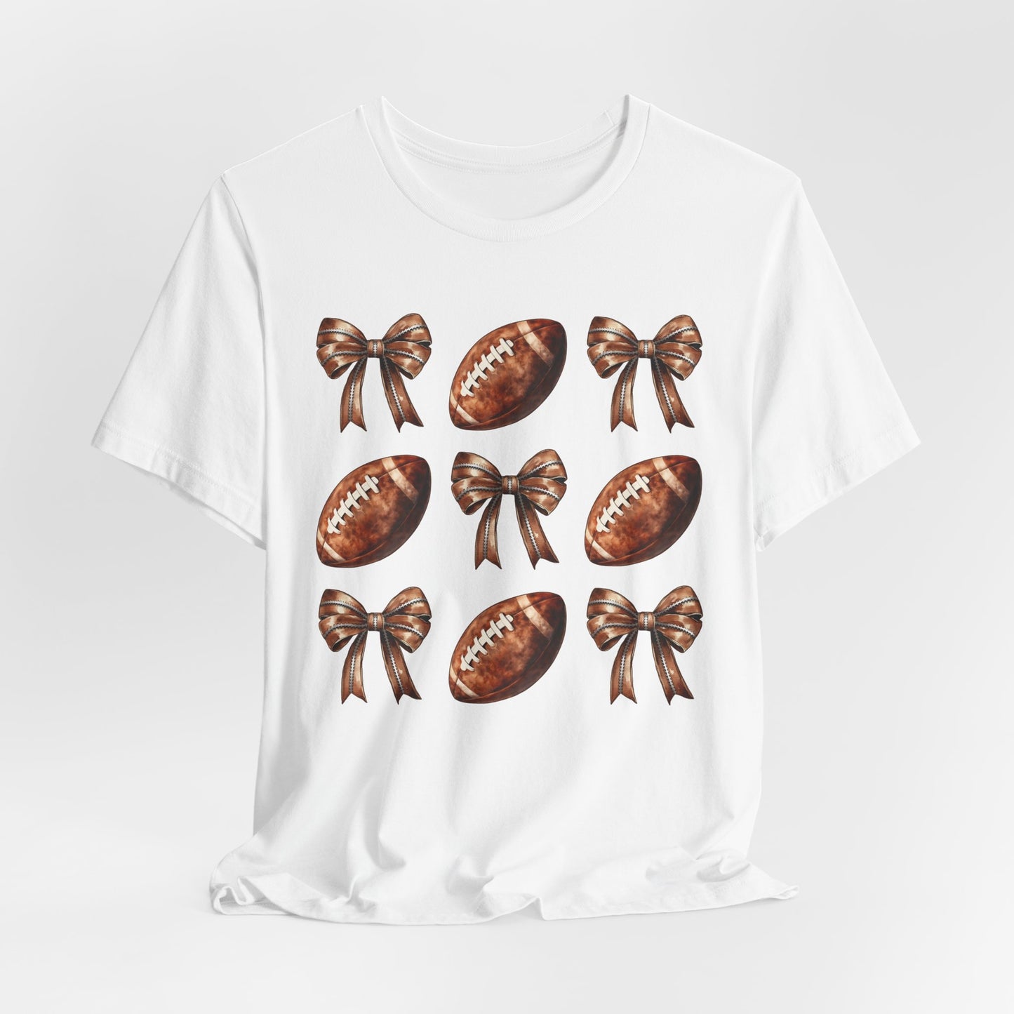 Football & Bows Tee — Cute Game Day Shirt for Fans & Moms