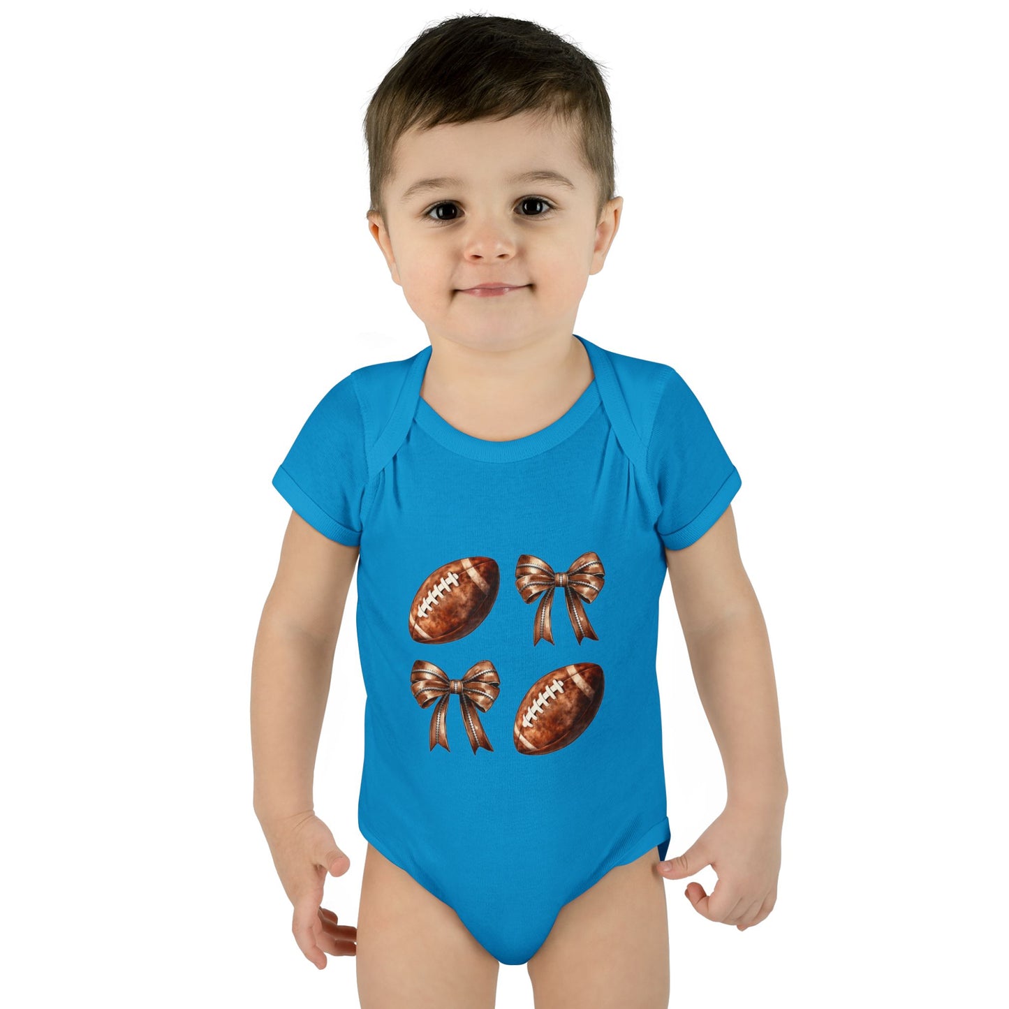 Baby Bodysuit — Football & Bow Pattern Infant Onesie (Cute Game Day Outfit)