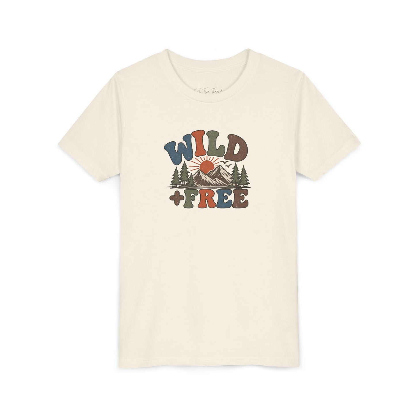 Youth Tee - "Wild + Free" Retro Mountain Kids T-Shirt