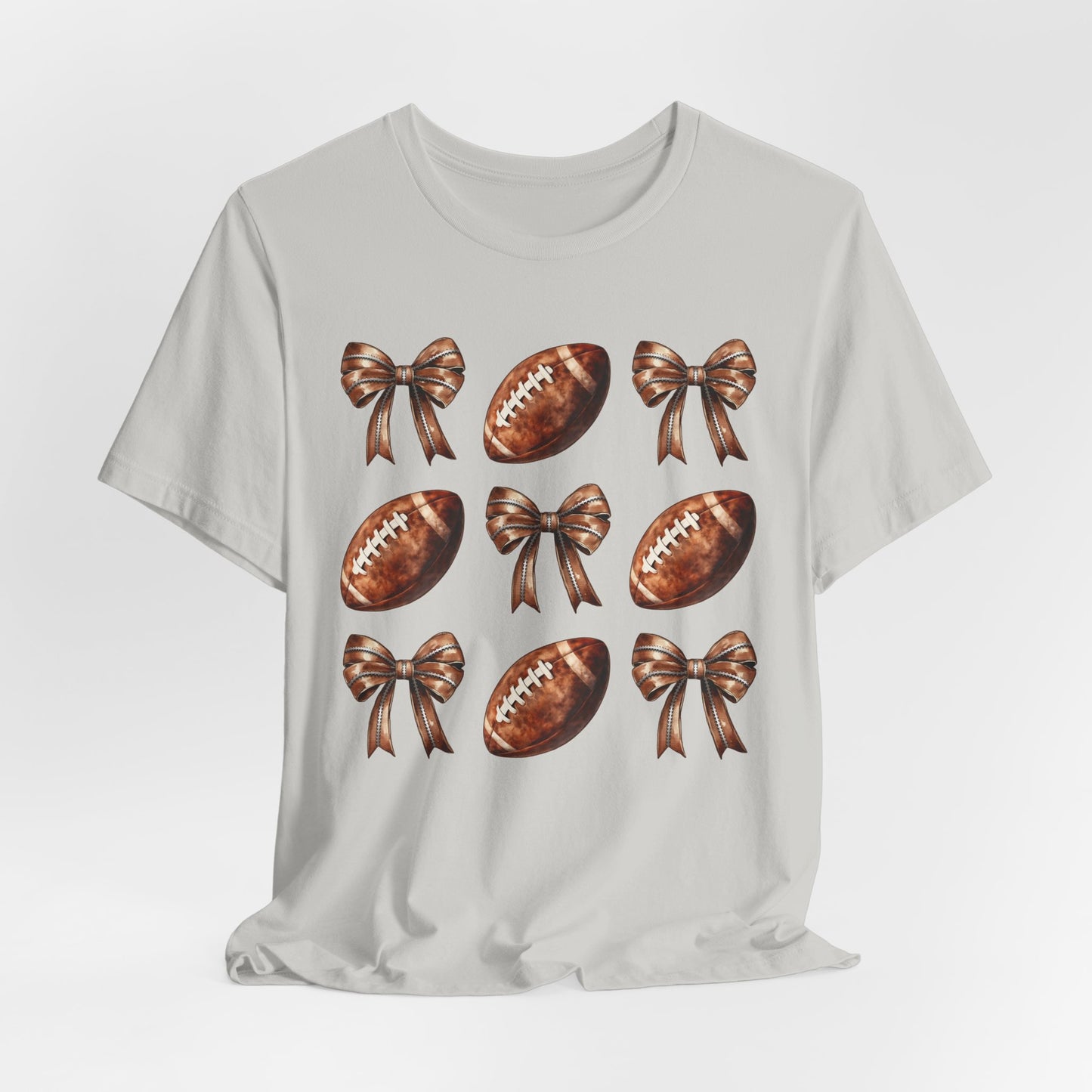 Football & Bows Tee — Cute Game Day Shirt for Fans & Moms