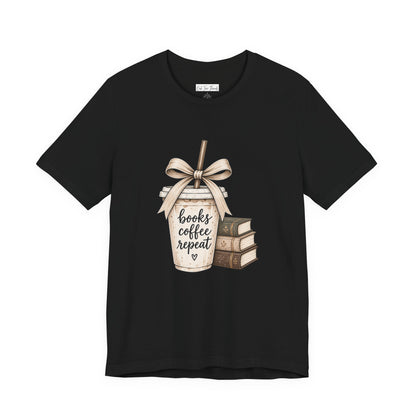 Books Coffee Repeat T‑Shirt — Cute Booklover Coffee Graphic Tee
