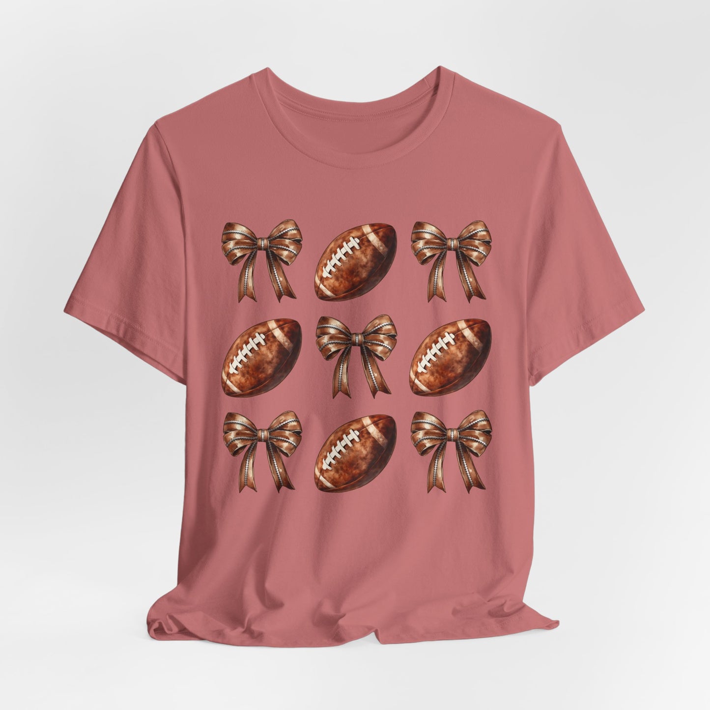 Football & Bows Tee — Cute Game Day Shirt for Fans & Moms