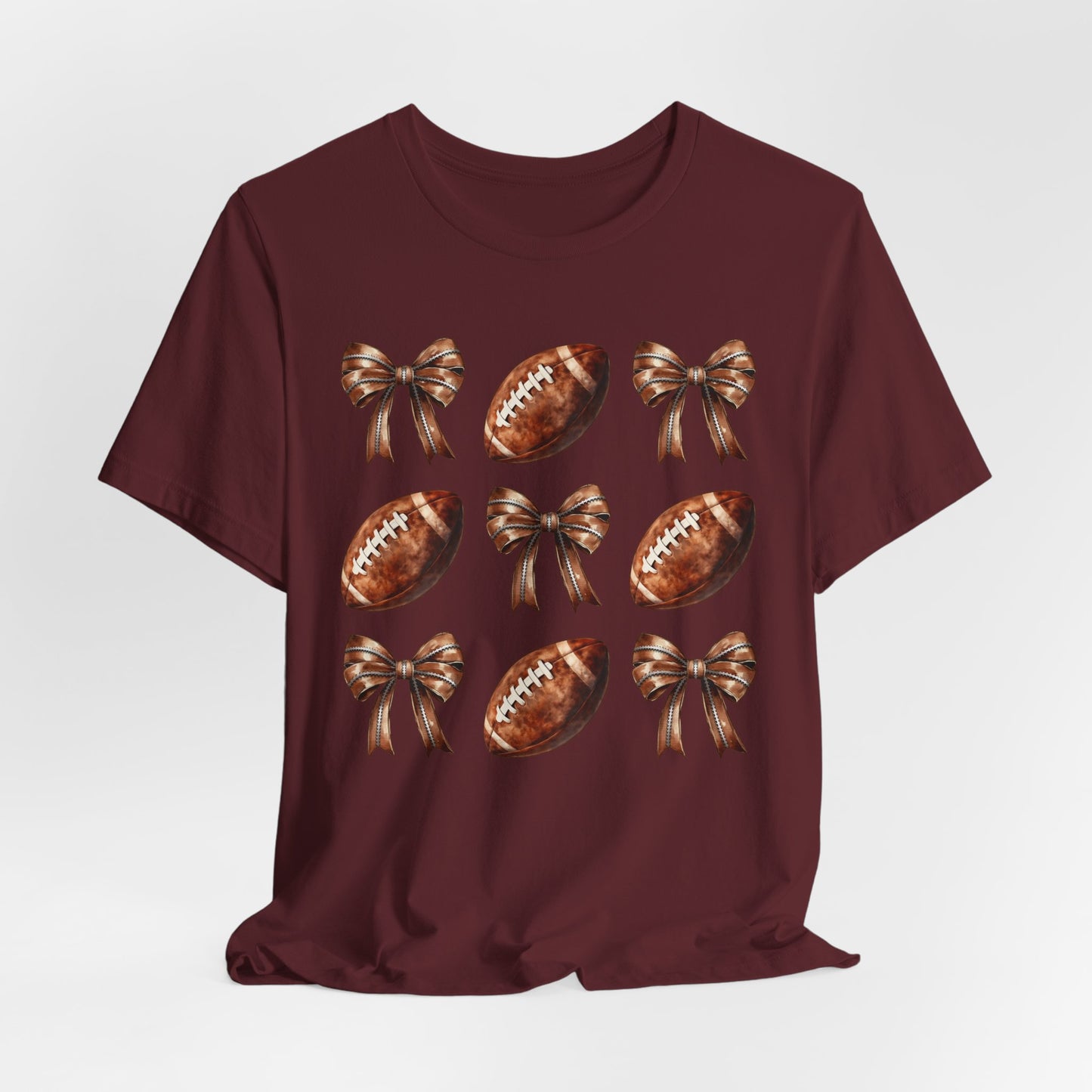 Football & Bows Tee — Cute Game Day Shirt for Fans & Moms