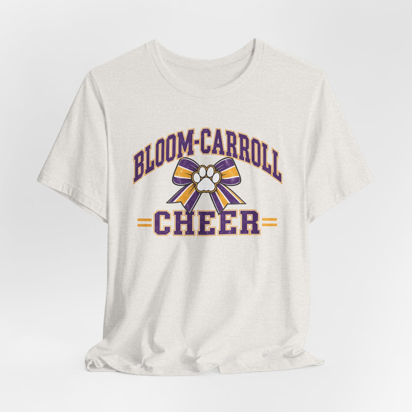 Bloom-Carroll Cheer T-Shirt — Purple & Gold Bow Spirit Tee