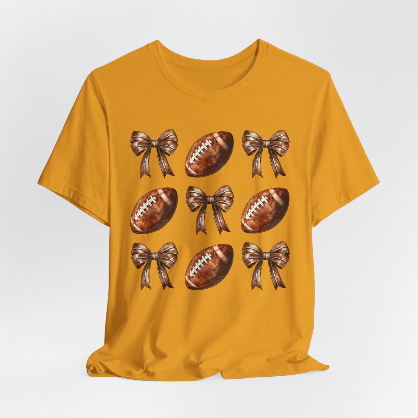 Football & Bows Tee — Cute Game Day Shirt for Fans & Moms
