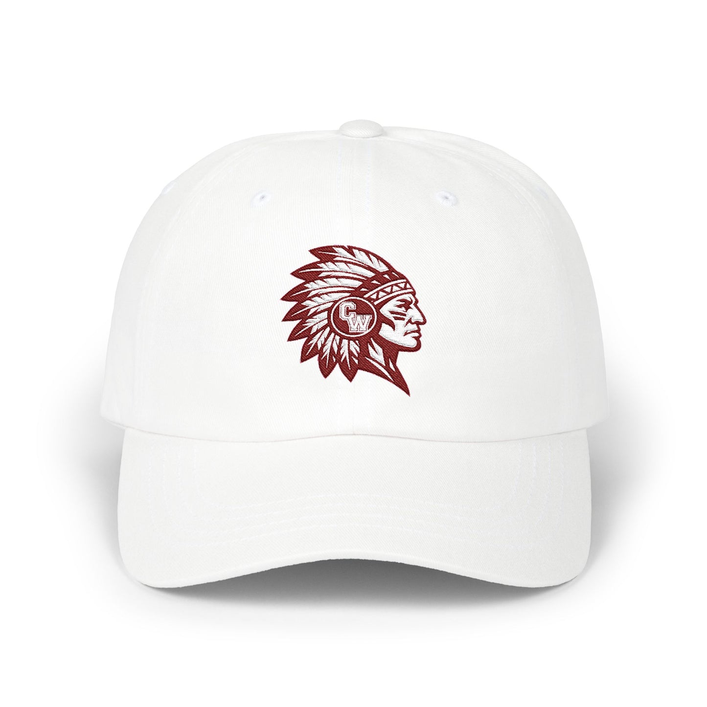 Embroidered CW Indians Mascot— Classic White Baseball Hat